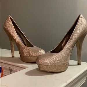 Madden Girl gold glitter platform heels